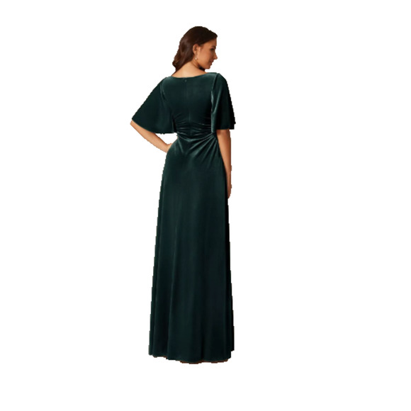 AW Bridal Green Velvet Maxi Dress Size 6 Flutter Sleeve Forest Fairy Bridesmaid - Picture 12 of 13